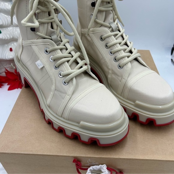 Men’s Christian Louboutin Panaroot dune combat boots coded canvas/leather 44EU - Picture 4 of 12